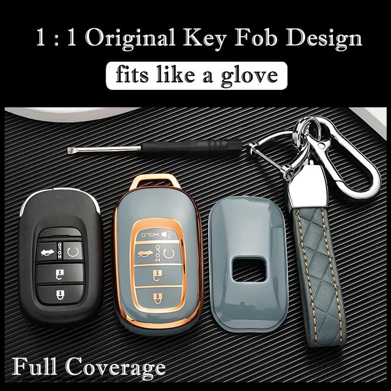 Cacacar for Honda Key Fob Cover with Keychain, for Honda Civic CR-V Accord HR-V Pilot Premium Soft TPU Full Protection Key Fob Case Smart Remote Key Protector (Size D-Black) - Image 4